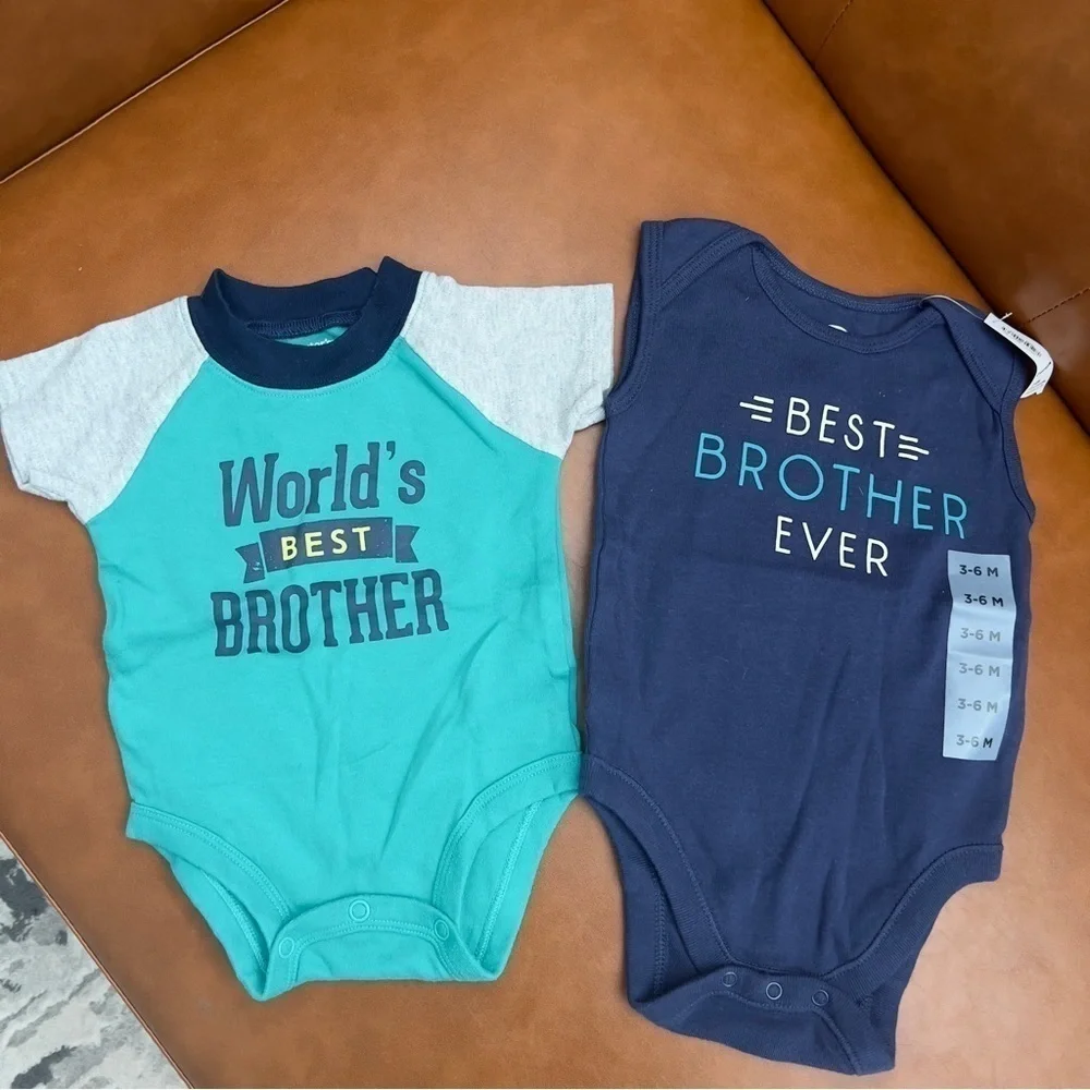 Old Navy Carters Best Brother Bodysuit Baby Infant 3-6 months Blue Teal Summer